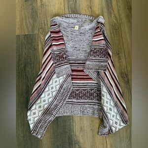 Women's Striped Open Front Cardigan L / XL maroon White peach sleeveless longer